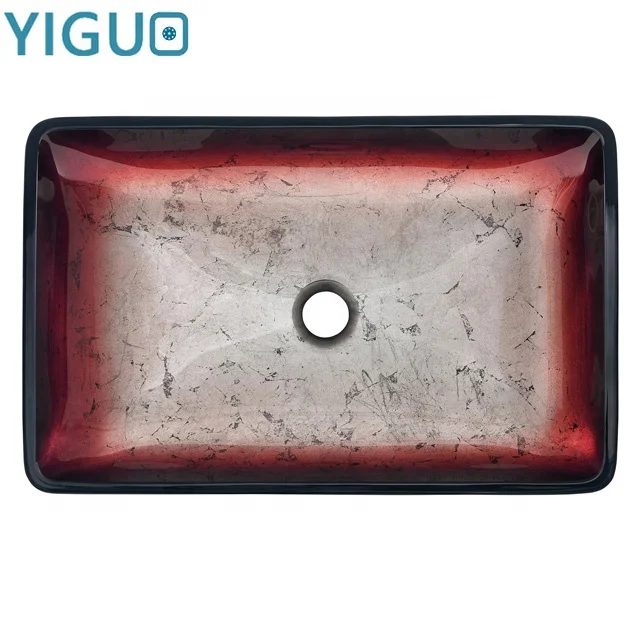 Rectangular bowl shape top mount tempered glass hand wash bathroom vessel basin
