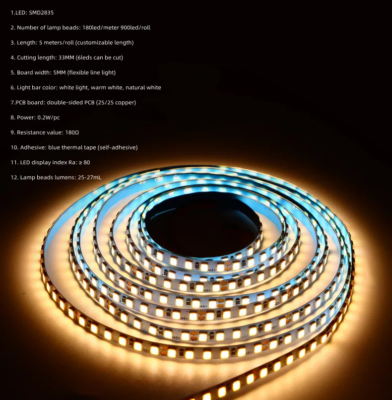 Narrow 5mm 180led/M SMD2835 LED Strip Light Flexible Tape Light for Home,Kitchen,Party,Christmas,cabinet,mirror light LED strip