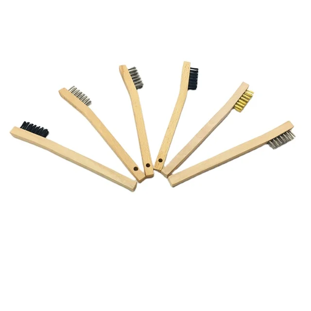 3*7 mini wire brush brass wire toothbrush wooden handle