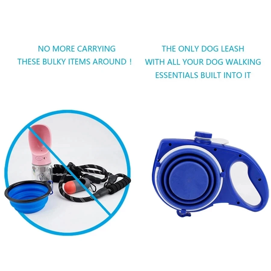 Durable Retractable Nylon Dog Leash With Kettle Bowl Extend Portable Pet