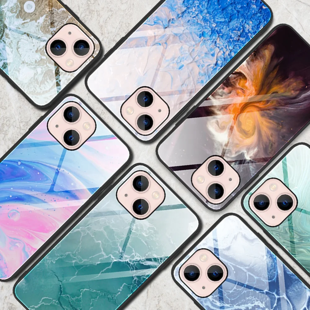 Cellphone Cover Anti-Scratch Glossy Painted Tempered Glass Back Marble Phone Case For Iphone 14 13 12 11 Pro Max XR XS