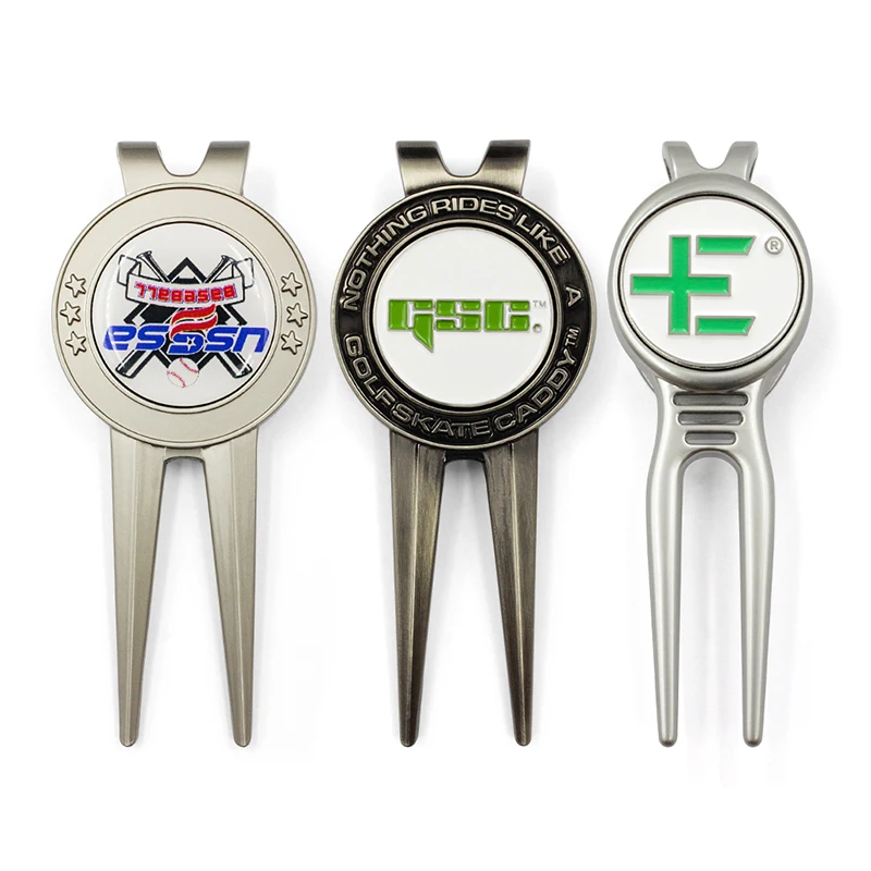 Personalized Metal Golf Accessories Design Pitch Fork Magnetic Hat Pin Clip Custom Logo Golf Divot Repair Tool Golf Ball Marker