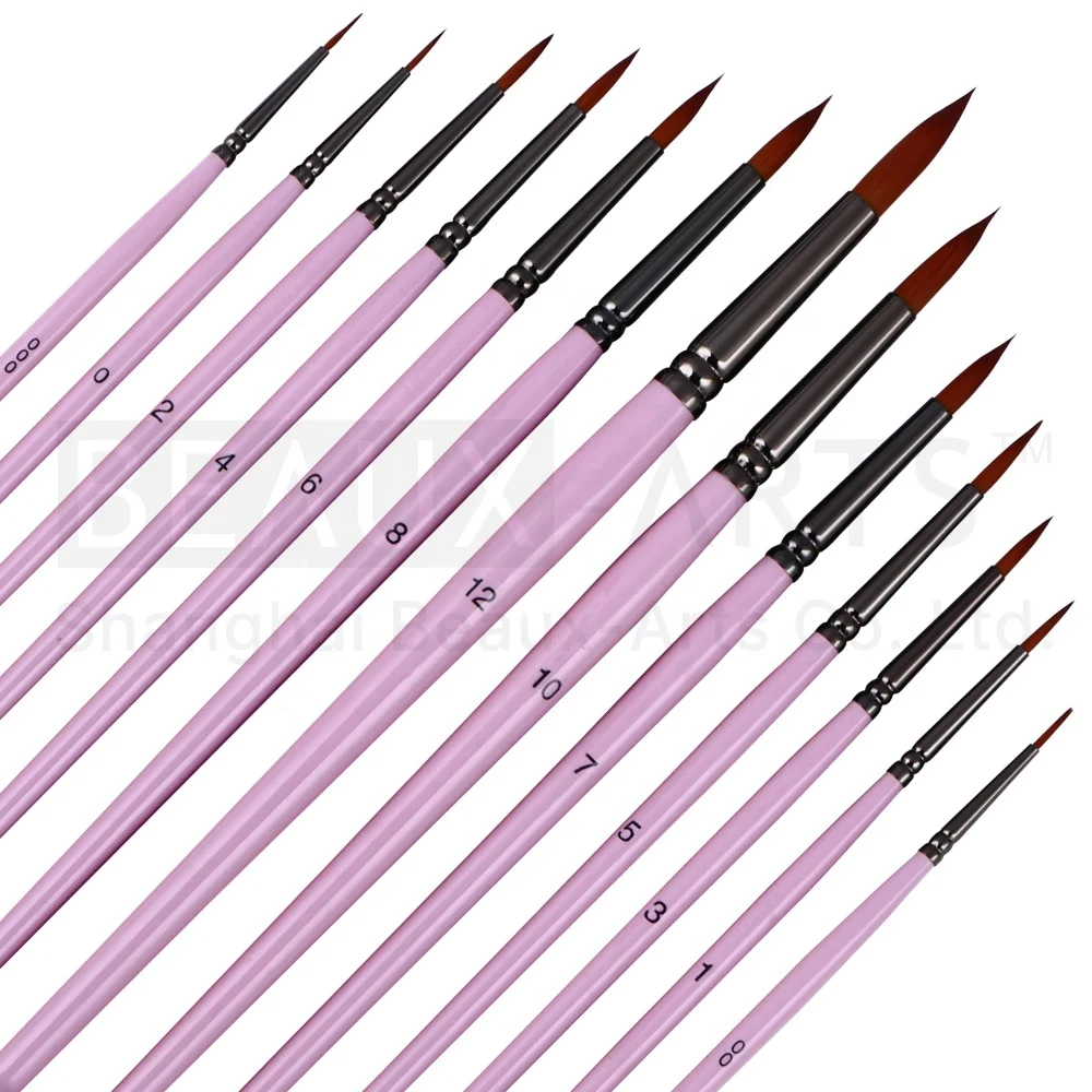 Round Shape Synthetic Sable Hair Art Brush Acrylic Watercolor Professional Artist Paint Brush Set