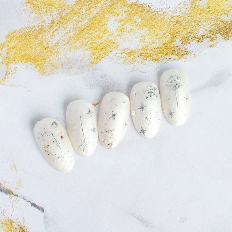 Professional Laser Gilding Nail Stickers Winter Snowflake Elk White Color Christmas Nail Stickers