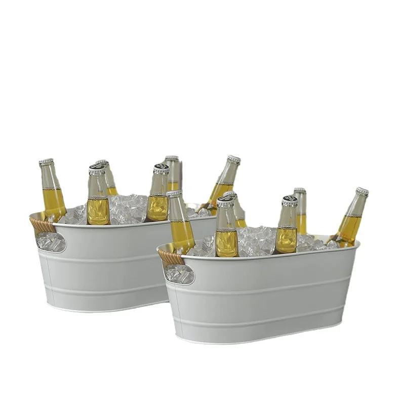 Rectangle Stainless Steel Beverage Tub Beer Wine Ice Buckets With Lid for Parties, 1.45 Gallons Rustic Vintage Oval Bucket Bin