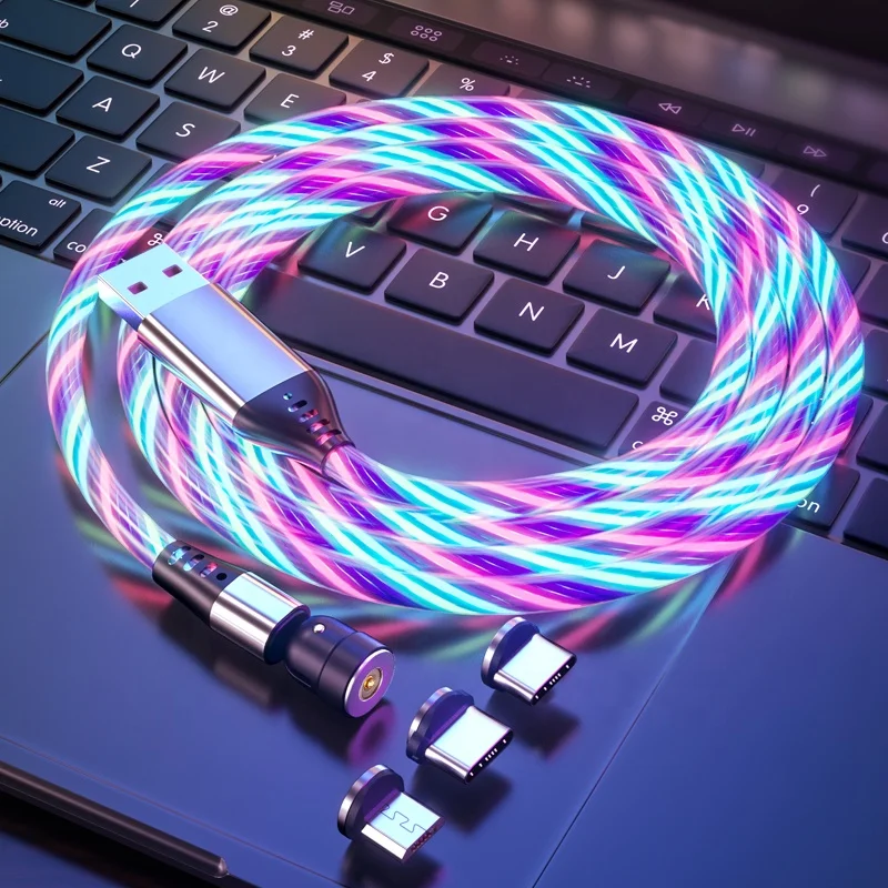 
2021 Popular 2m/6ft 2A 540 Degree Flowing LED Magnetic USB Cable For 3 in 1 