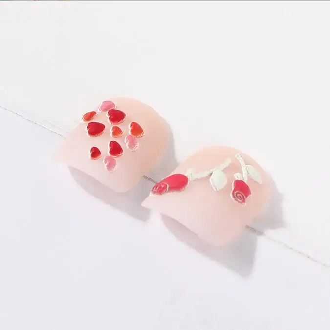 New Customized Designs Short Square 5D Emboss Press On False Nails Full Cover Ins Artificial Fingernail Full Abs Manicure 24pcs