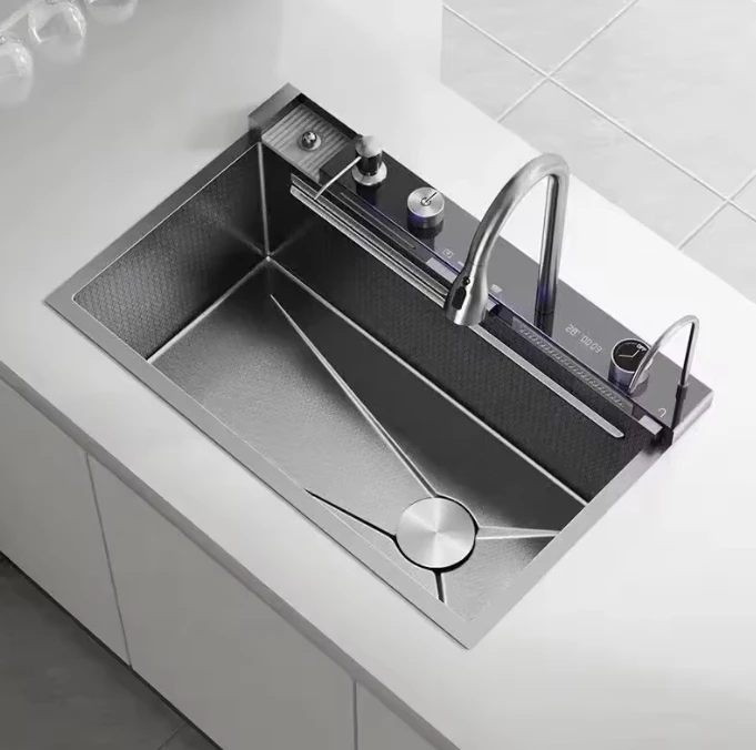 Modern Kitchen Sink Stainless Steel Kitchen Wash Basin Decor and PVD with Black Nano Single Bowl 5 Years Above Counter 7546JY