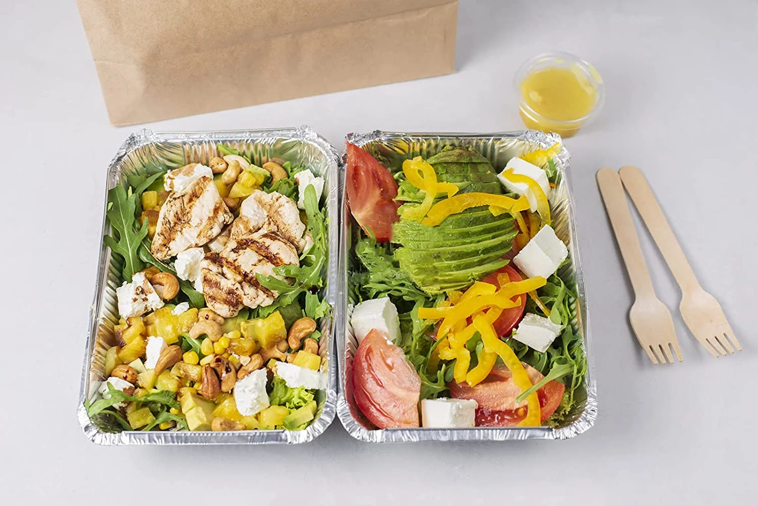 2.25LB 220*172*50mm 2 1/4 lb Foil Laminated Aluminum Foil Tray Fast Food Foil Containers with Lids