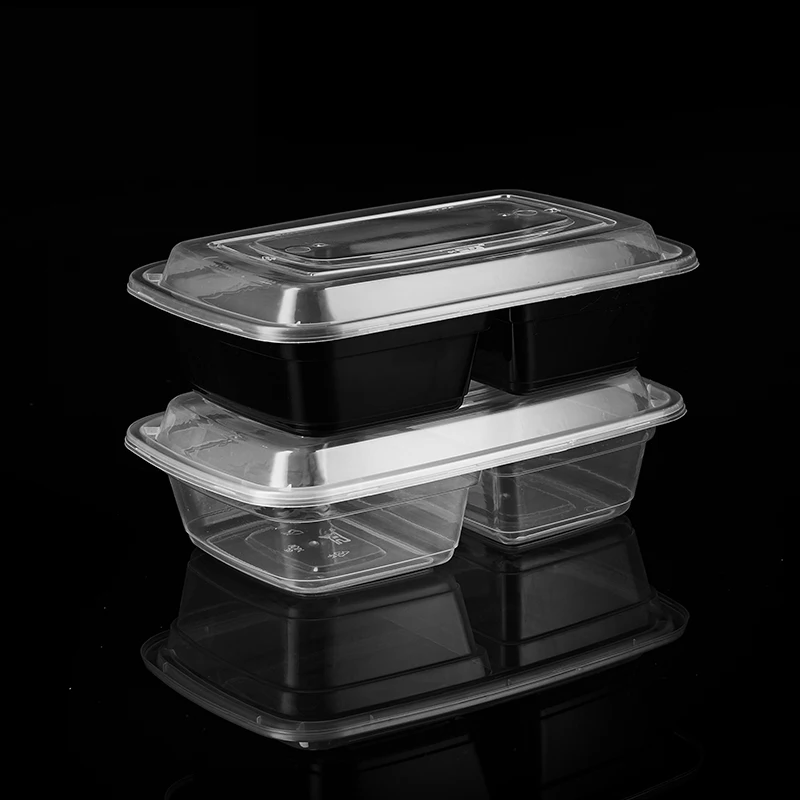 2 compartment transparent storage takeaway food microwavable container disposable plastic bowl with lid