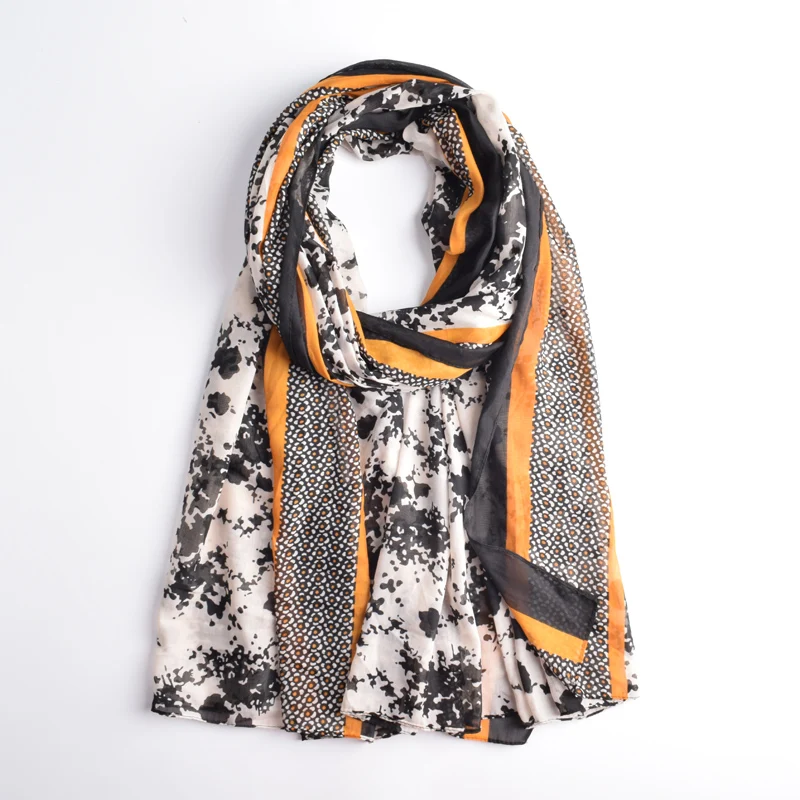 Wholesale 2020 Hot Sale Cheap Ethiopian Scarves High Quality Black Pattern Print Polyester Long Women Dubai Muslim Scarf