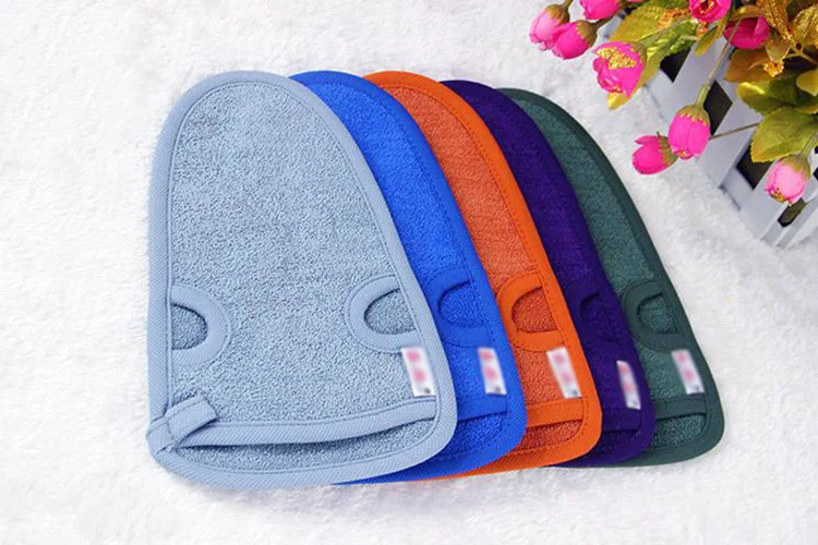 Wholesale Bamboo exfoliating mitt towel for body antibacterial scrub glove bath brush sponges