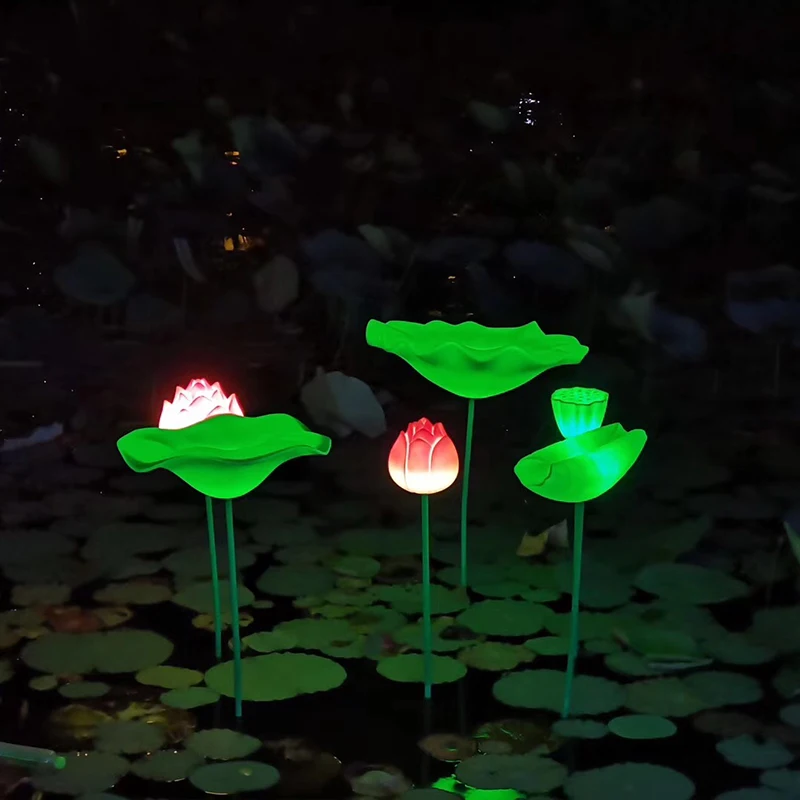 outdoor decorative modify lighting rose lotus lily camellia flower artificial light patio ground garden pond flower light