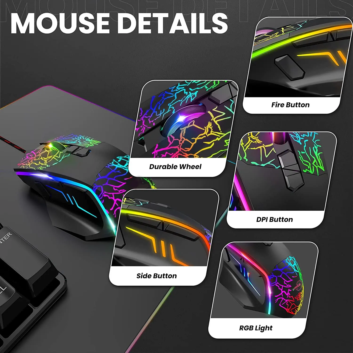 OEM Manufacture New 8000dpi RGB Backlit Wired Gaming Mouse PC Laptop E-sports Right-handed Gamer Mouse Luminou USB Connection