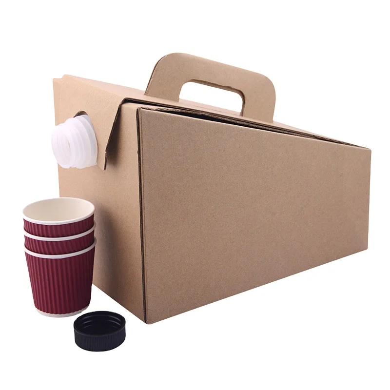 Custom Soy Ink printed disposable corrugated carrier with handle bulk beverage server to go box