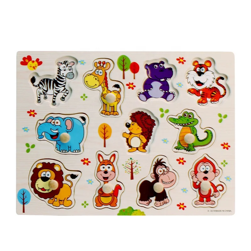 2019 New Kids Toy Early Education Children Hand Grabbing Puzzles Alphabet Wooden Peg Puzzle Animal