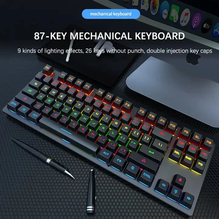 Профессиональная механическая клавиатура K550 с подсветкой USB 2 0 RGB-светодиодом 87 клавиш сертификация CE полная комплектация на