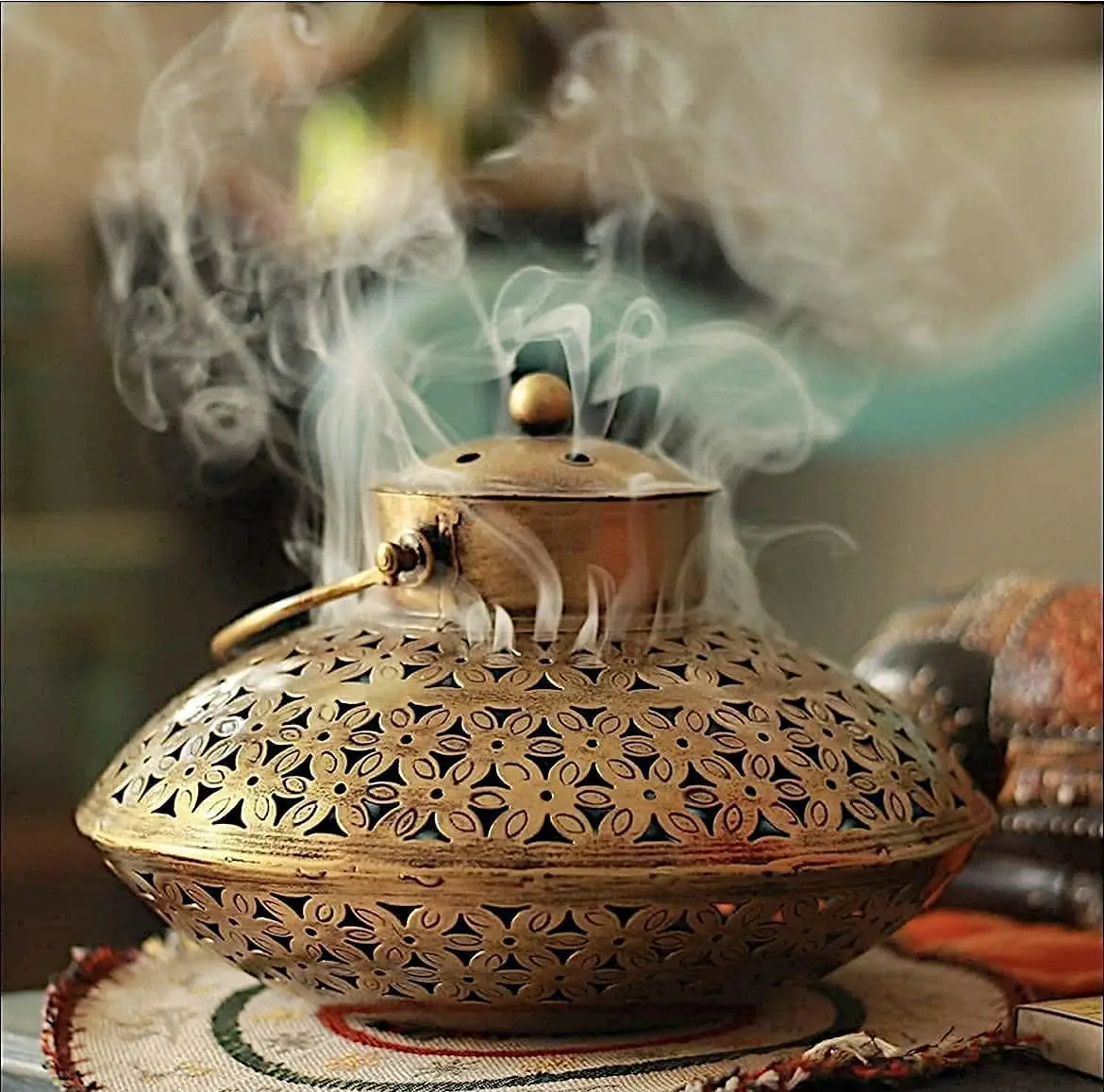 Incense Burner Loban Burner With Handle Dhoop Dhuni Burner Sambrani Dhoop Resin & Home Office Temple Prayer Butler Home Decor