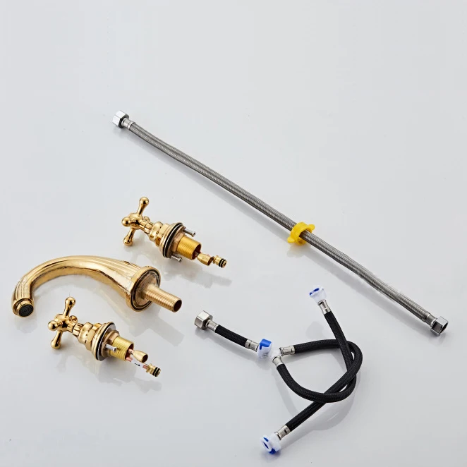 Modern Fashion Gold Basin Hot And Cold Water Faucet Three Holes Bathroom Wash Basin Faucet Three-piece set CF968