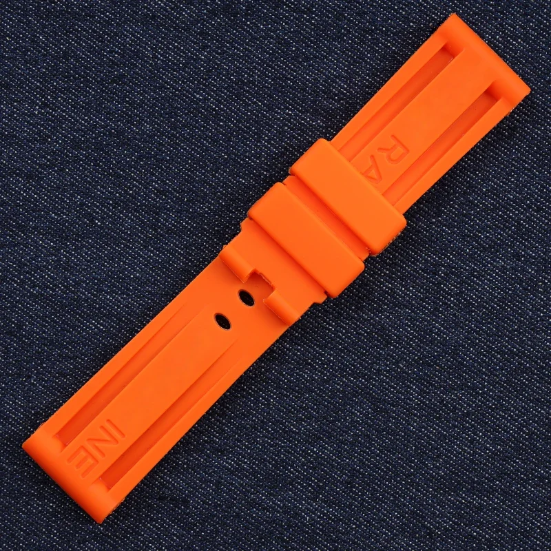high quality 22 24 26mm black red blue yellow orange rubber watchband for Panerai pin buckle waterproof strap with full logo