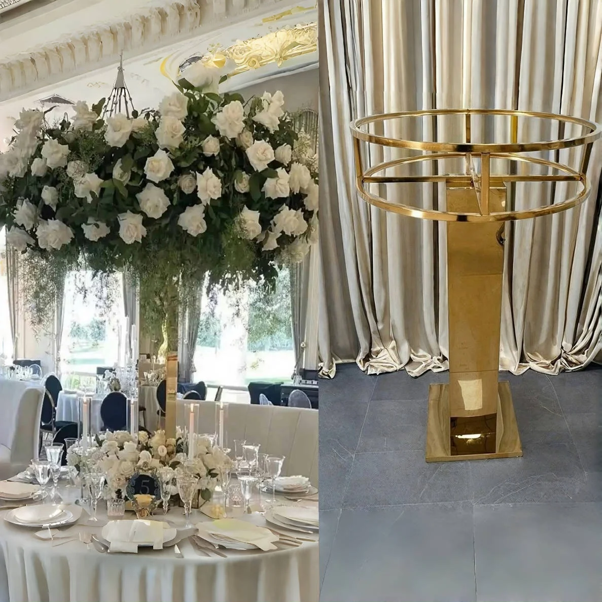 Gold Centerpiece with Flower Wring Stainless Steel Column Flower Stand wedding centerpieces table decorations
