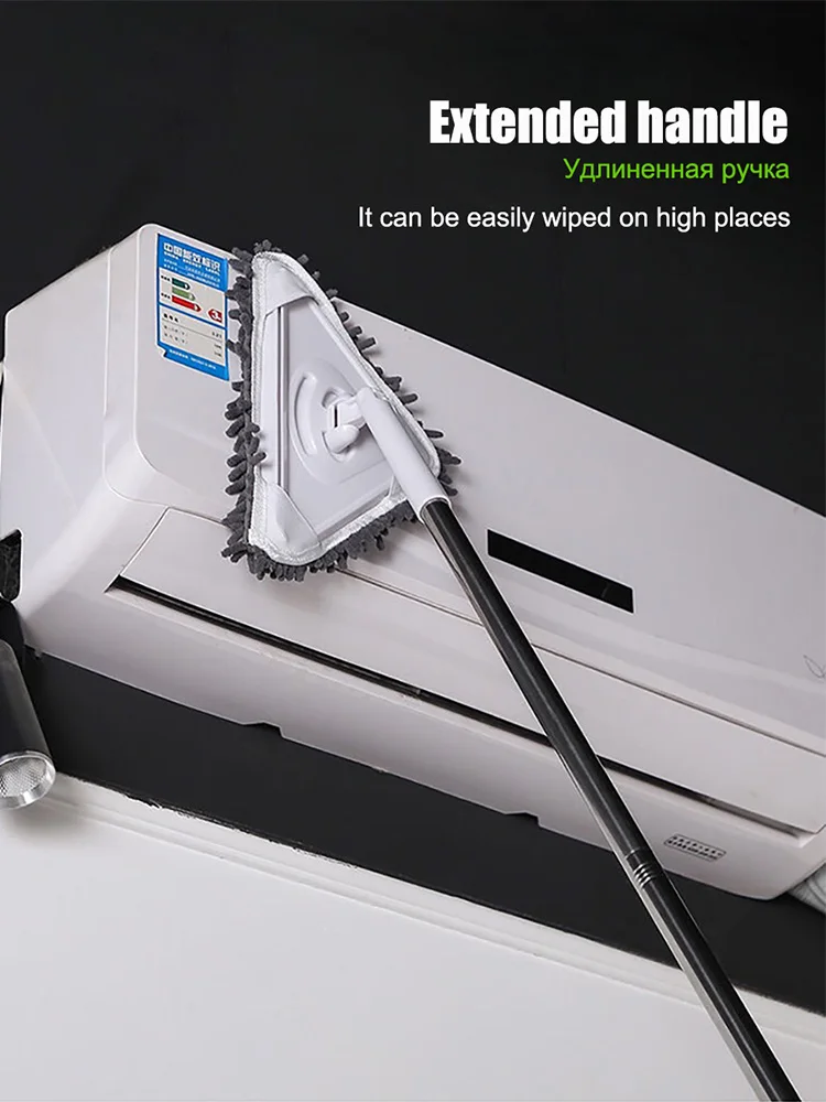Microfiber Triangular Mop Lengthen Glass Ceiling Clean Mop Kitchen Wall Flat Floors Windows Double Side Brush Home Cleaning Tool