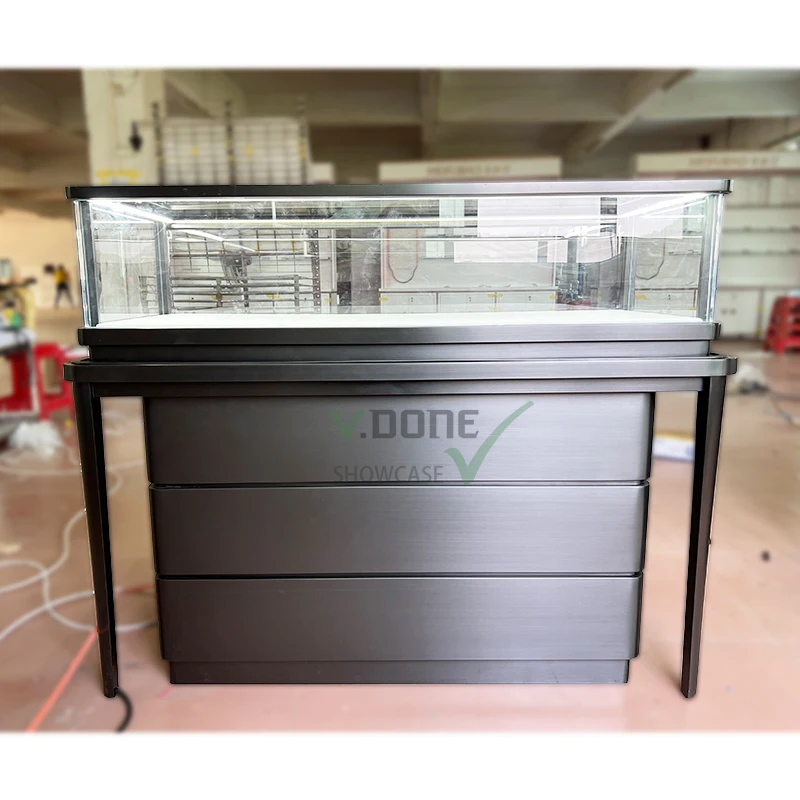 Simple Black Diamond Jewelry Watch Display Cabinet Metal Jewelry Display Counter Tempered Glass Jewellery Showroom Display Table