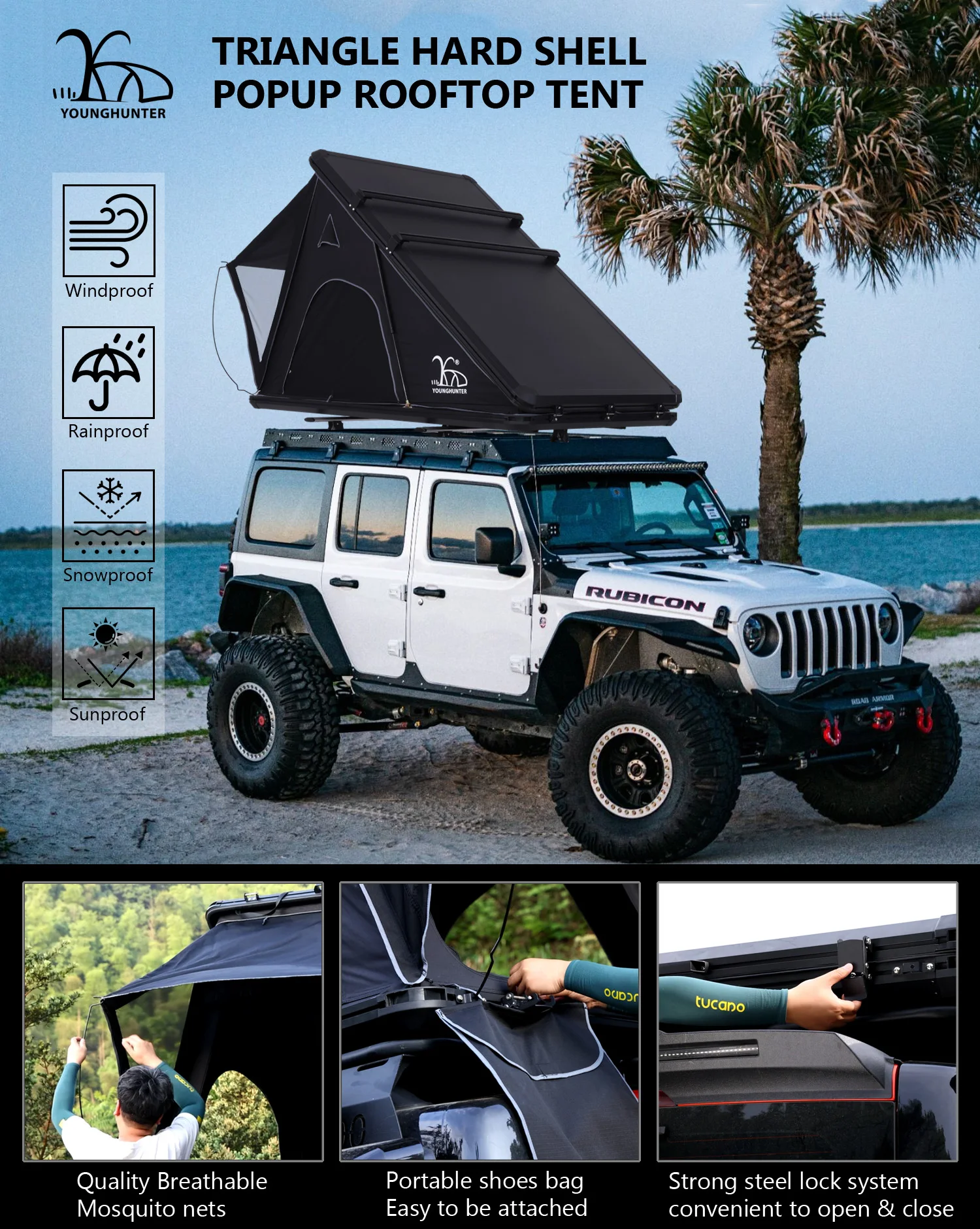 Customized aluminum triangle outdoor adventure rtt hard shell camper trailer car truck 4X4 camping  rooftop tent