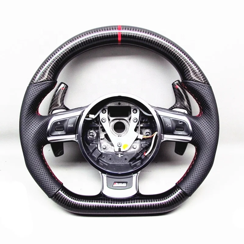 AUTO RACING CAR STEERING WHEEL FOR Audi TT TTS R8 GT RS6 RS3 Red Ring CARBON FIBER STEERING WHEEL