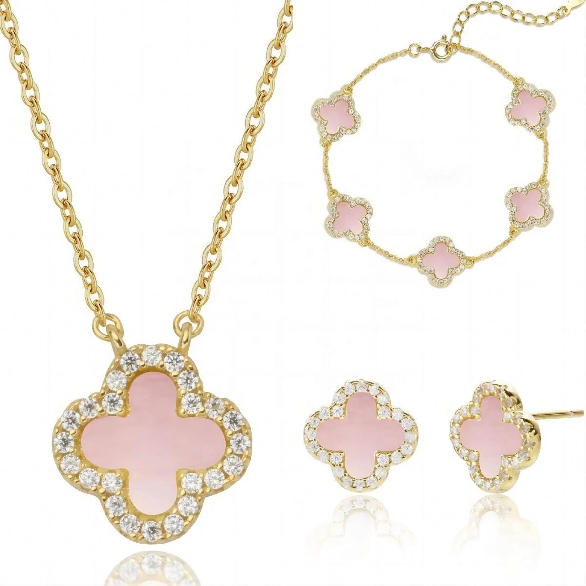 Wholesale Women jewellery 925 Sterling Silver Four-Leaf Clover Pink Mother of Pearl Pendant S925 love Necklace Jewelry