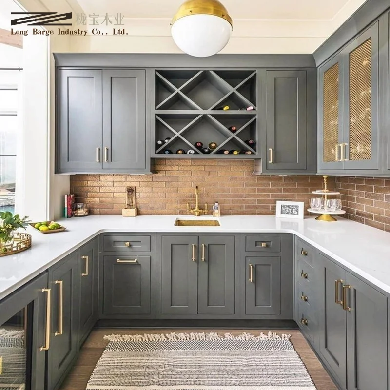 2021 New Design  Nordic style solid wood kitchen cabinet from China