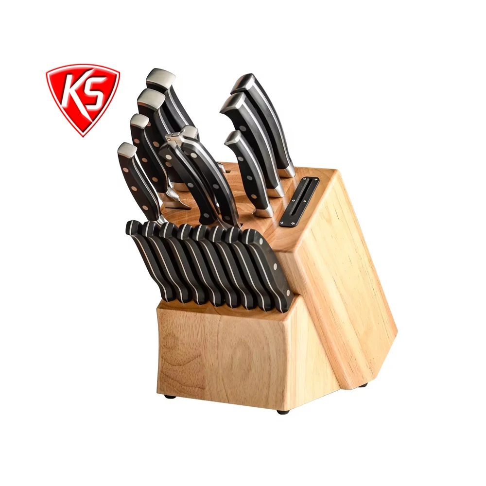 High Quality 19-Piece Kitchen Knife Set with Wooden Block Home Kitchen Cutlery Includes Knife Sharpener and 8 Steak Knives