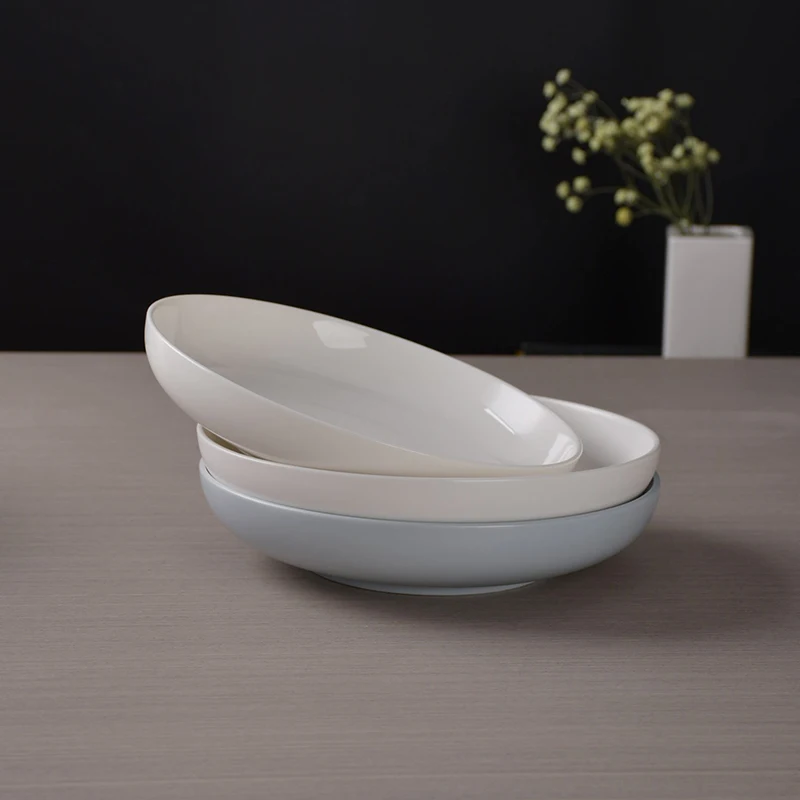 8.5 inch ceramic deep plate for spaghetti pure white porcelain dish light blue plate for restaurant fish plate