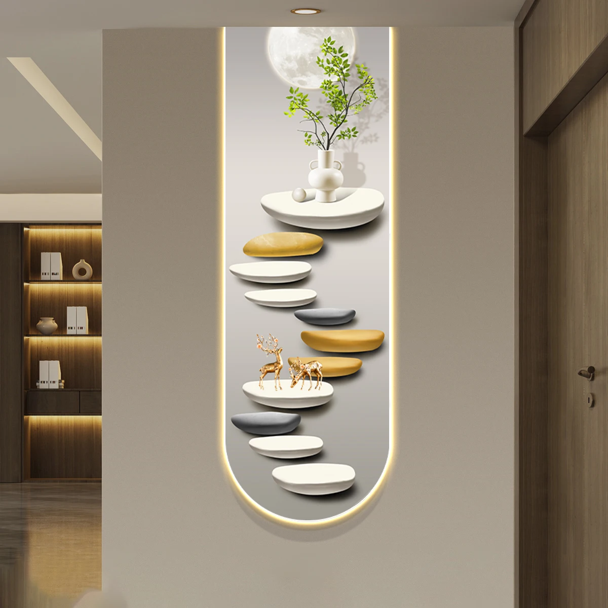 Elk Entryway Decorative Painting Modern Light Luxury Premium Feeling led with Light Corridor Fantasy Aisle Wall Art