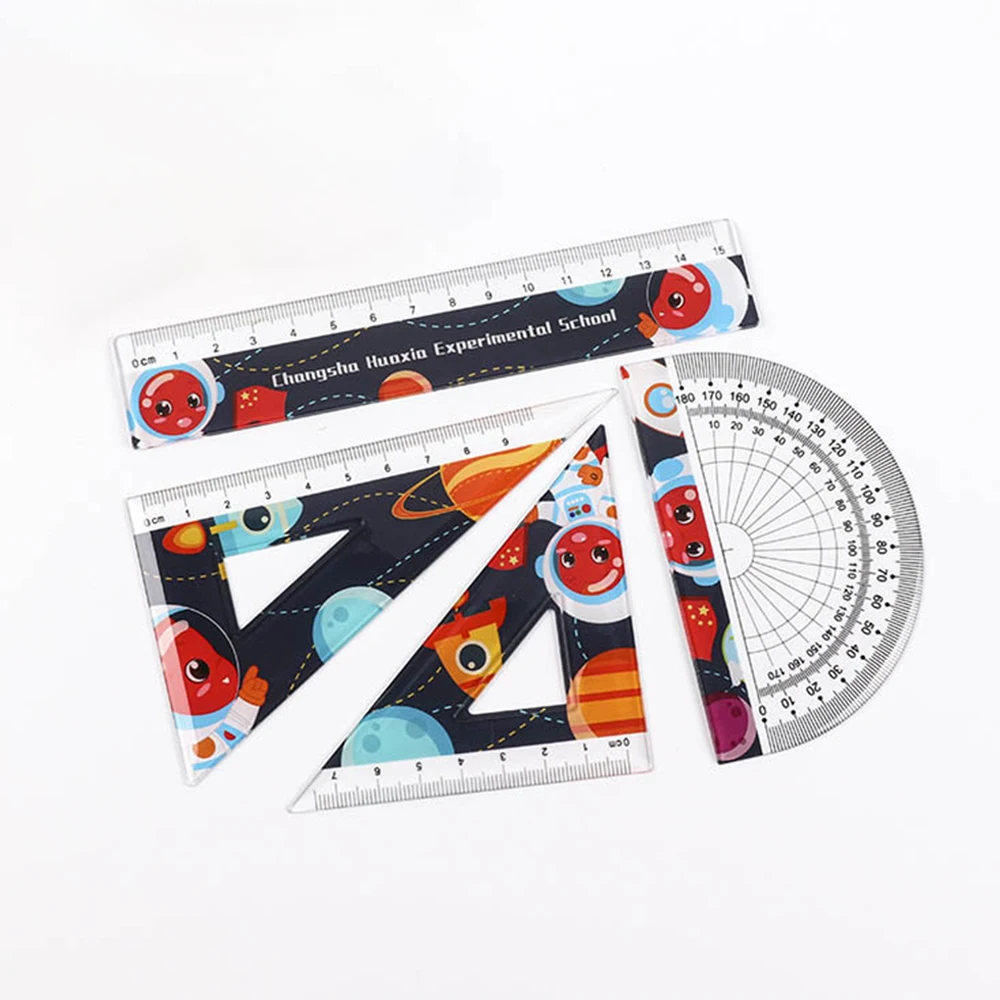 School Stationery Supplies 15cm Compass Math Ruler Logo Custom Kids 4pcs Soft Clear Plastic Ruler Set