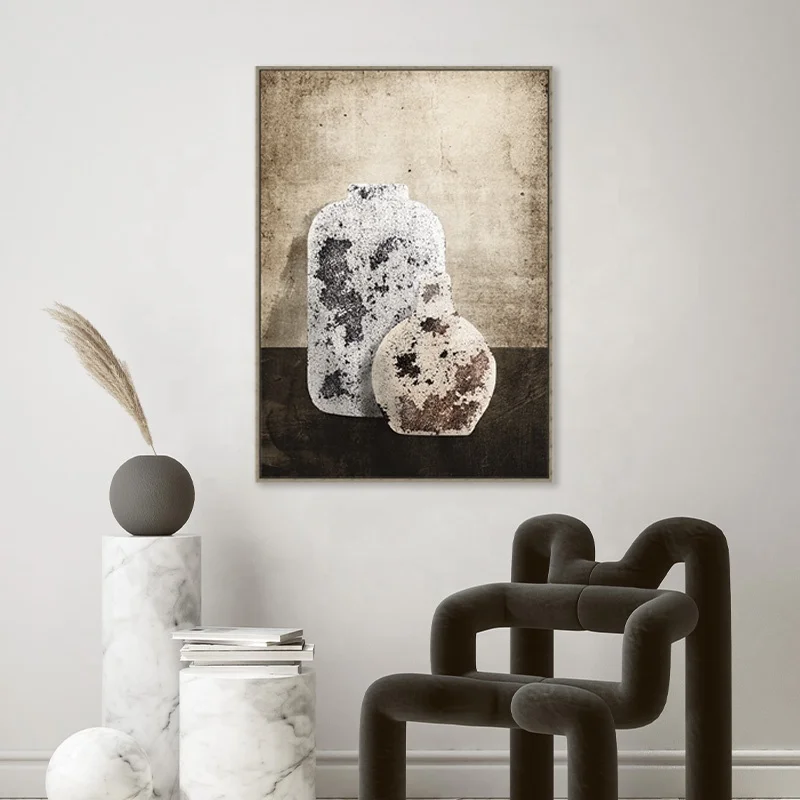 Retro Vase Wall Painting Framed Vintage Canvas Painting Still Life Oil Painting Print Wall Art Poster Hotel Living Room Decor