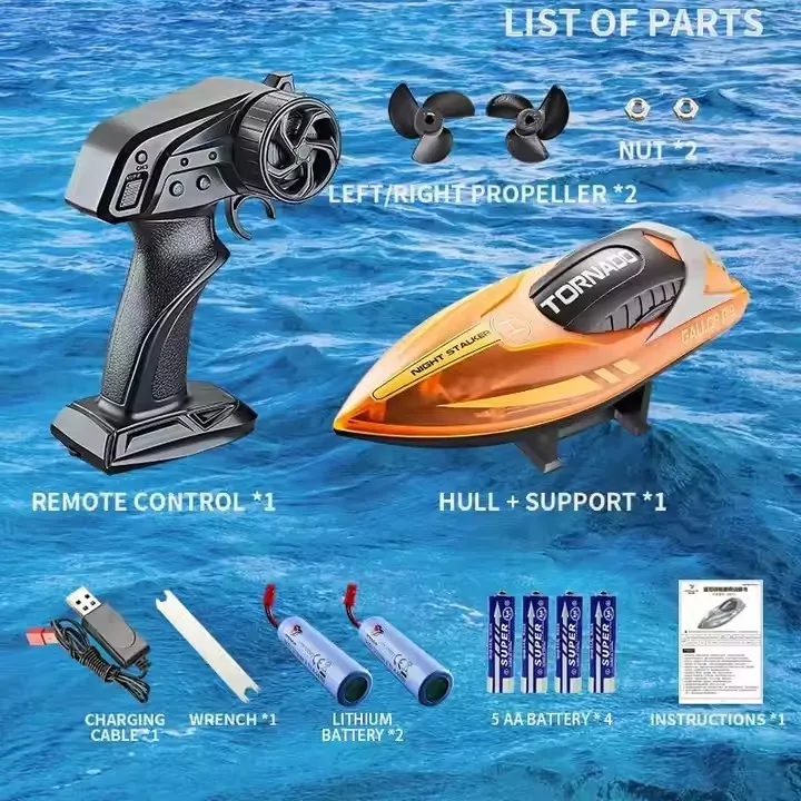 Remote control toy boat light double motor one button flip low electric over navigation tips children rc race boat