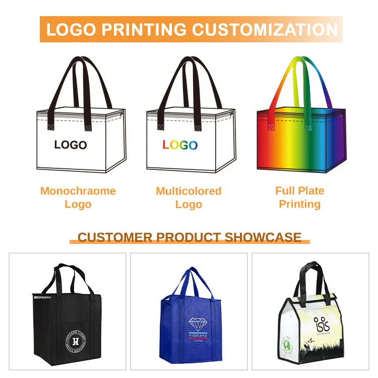 Recyclable Custom Logo Promotional Insulated Thermal Food Delivery Tote Non Woven Lunch Cake Ice Cream Cooler Bag