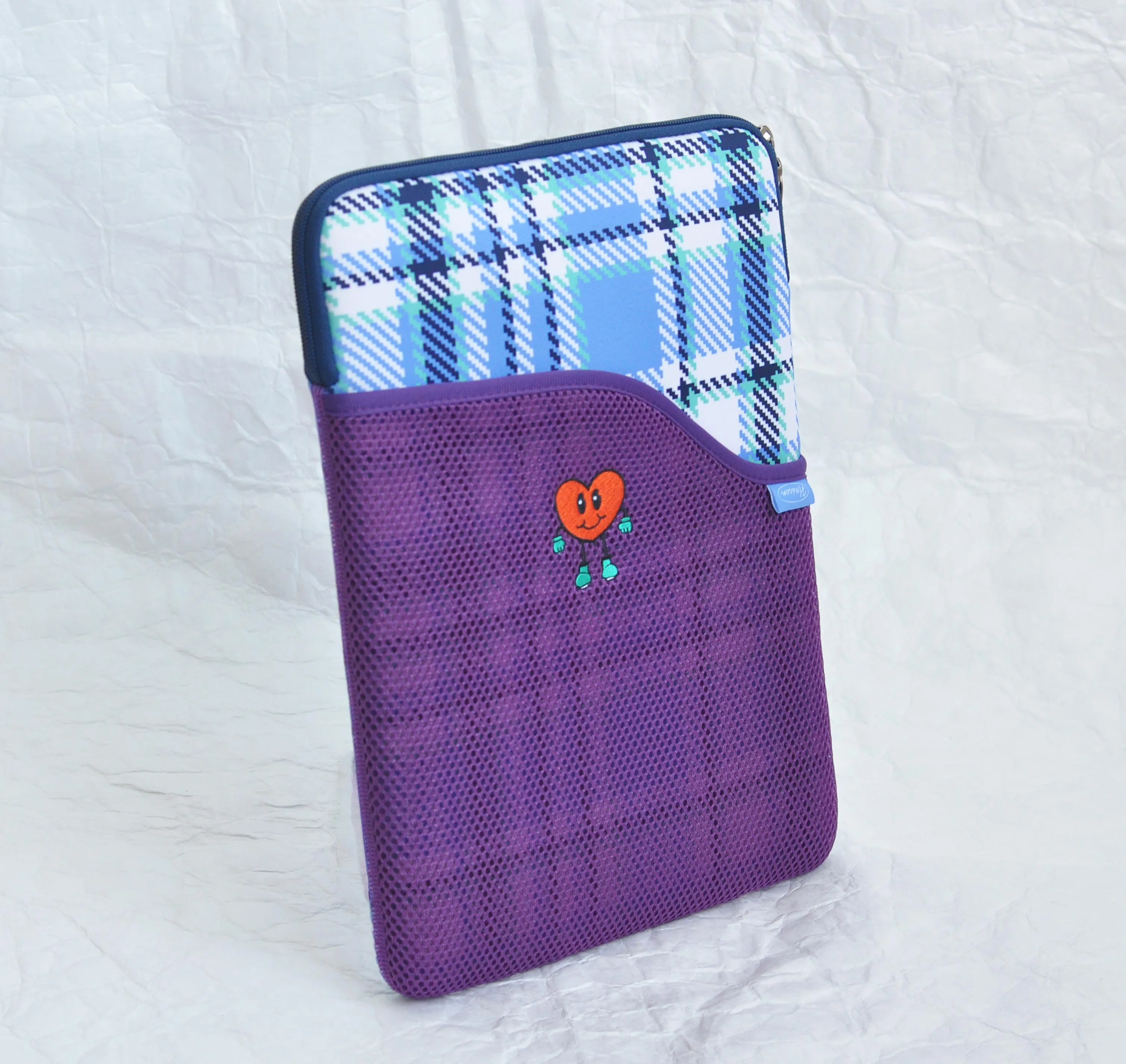 OEM Stylish Chromebook Sleeve in Neoprene White Blue Vintage Plaid Check Design Chromebook Case Slim Neoprene Laptop Sleeve
