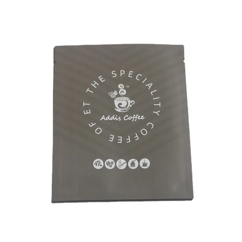 Custom Printing Matte Finish Brown Kraft Paper Coffee Bag Aluminum Foil Three Side Seal Bag For Ear-Hanging Drip Filters
