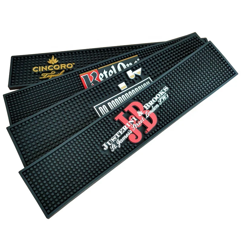 Wholesale printing or embossed bar rail mats Custom PVC Rubber Bar Spill Mat