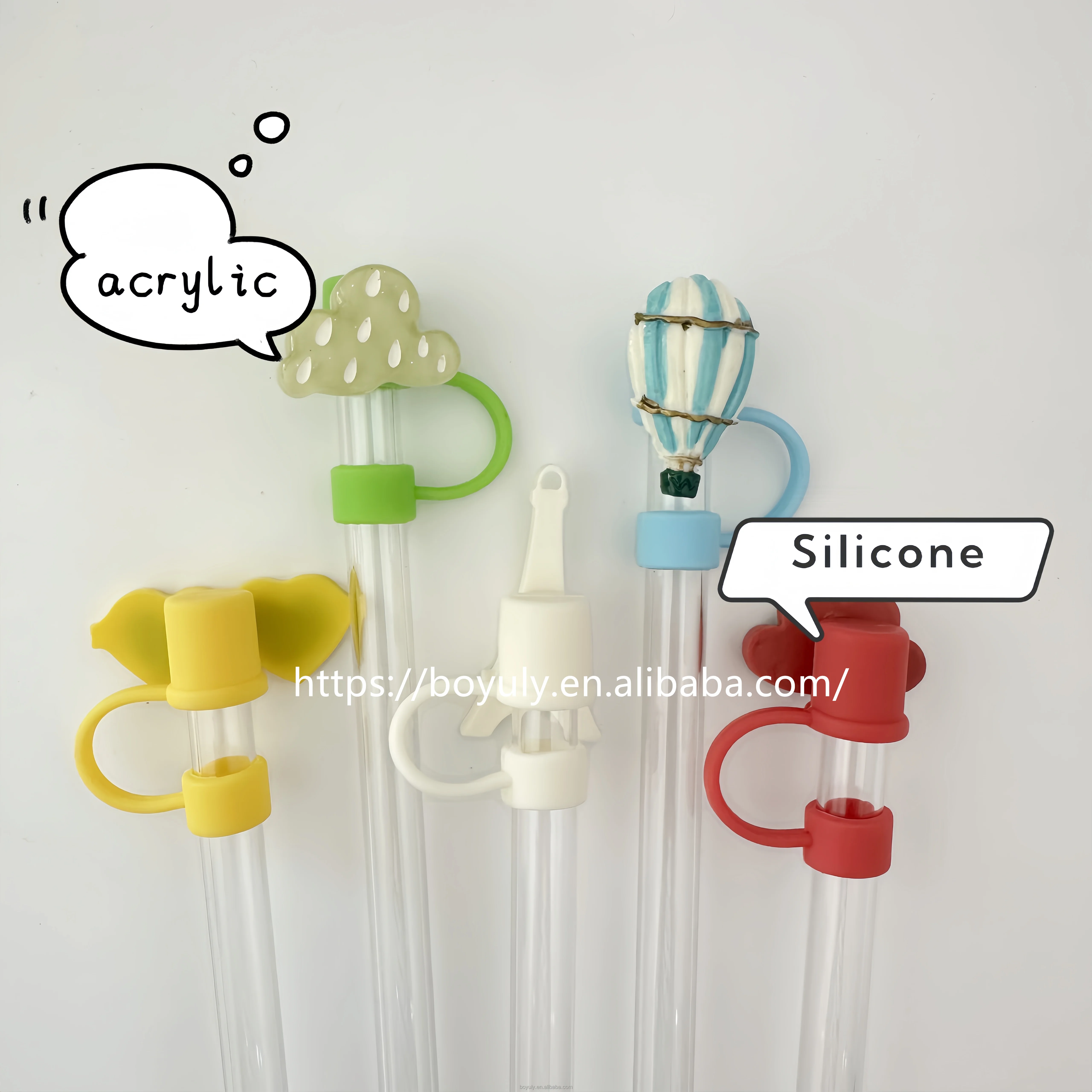 Wholesale cute 10mm dust-proof silicone tumbler hat shape drinking straw topper cover charms
