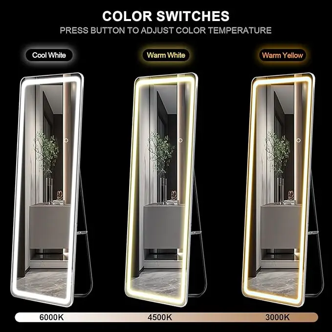 Bathroom Rectangular Dimmable Touch Screen Switch Led Smart Full Length Mirror Silver Standing FM Modern Rectangle 3 Years