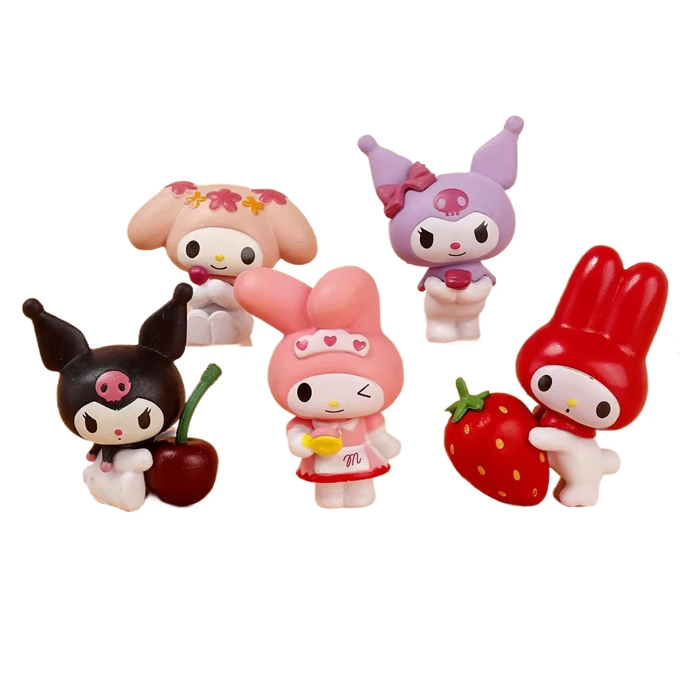 5pcs/set Sweet Dessert Cherry Kulomi Strawberry Cartoon Fruit Series Ornaments Exquisite Cake Decoration