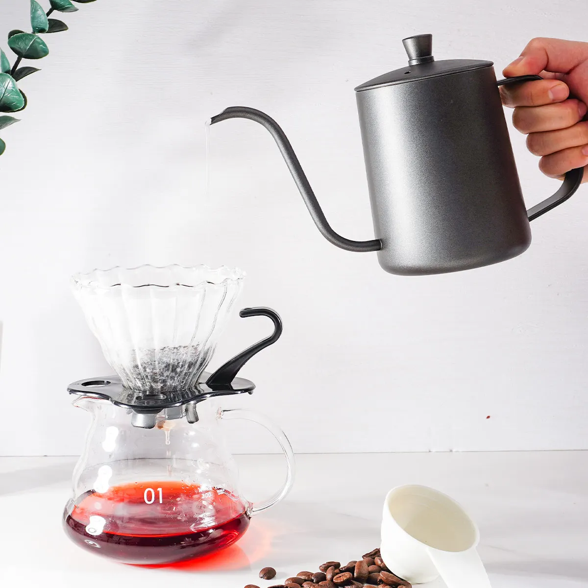 Manual Long Mouth Barista Camping Pour Over Coffee Maker Black Tea Pot Stainless Steel Gooseneck Kettle Drip Coffee Pot