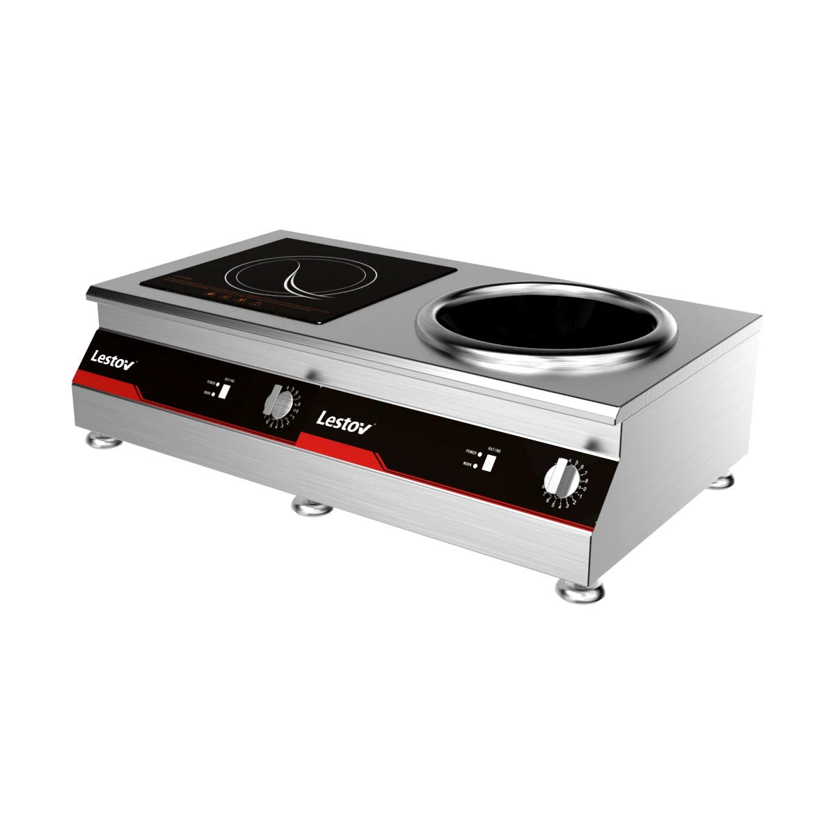 Lestov Double Burners Tabletop Restaurant Induction Wok Cooker Concave 3500W