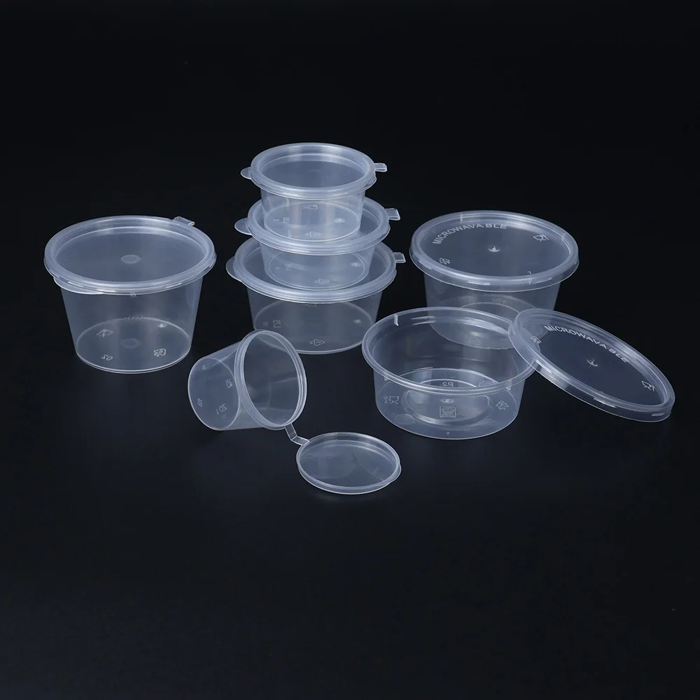Hot Sale Disposable Restaurant Small Plastic Food Container Souffle Portion Container Sauce Cup With Hinged Lid