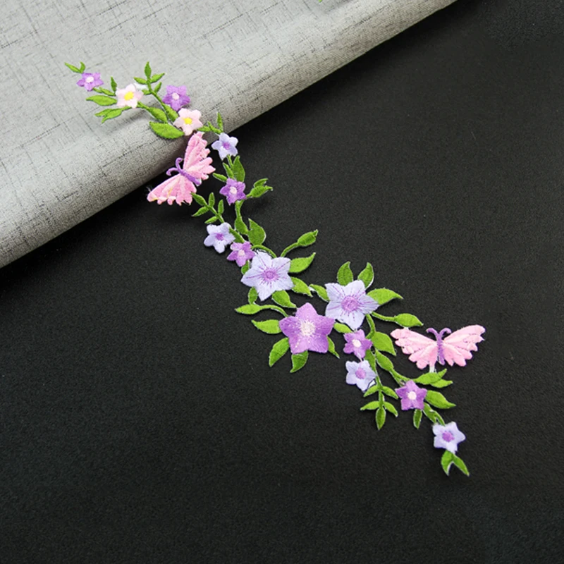 Manufacturer Spot Custom Embroidery Patches for Clothes luggage High Quality Long Striped Flower Pattern Embroidery Patch