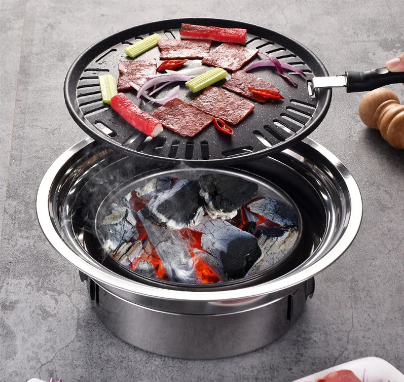 MJ Korean Charcoal Barbecue Grill Stainless Steel Non-stick Bbq Tray Griller Portable Charcoal Stove For Outdoor Camping