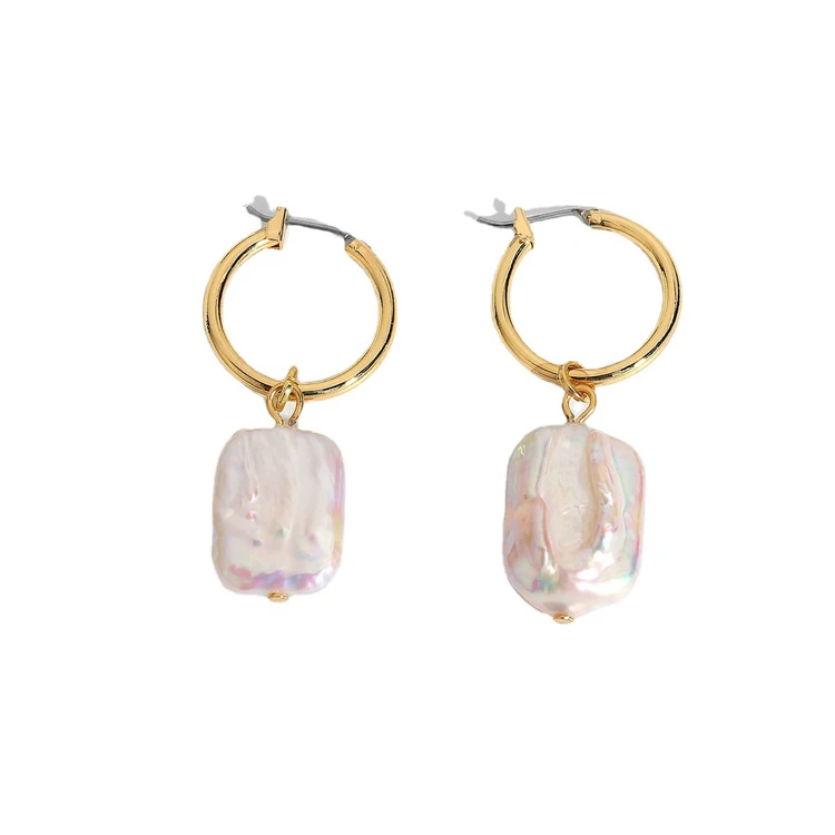 Rainbow color beautiful sheen cultured baroque natural pearl earrings fresh water mother of pearl dangle drop earrings women
